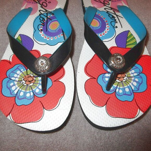 Brighton Flower Power Flip Flops Sandals Size 9 Thong Slip On Mod Groovy Retro - Picture 4 of 8